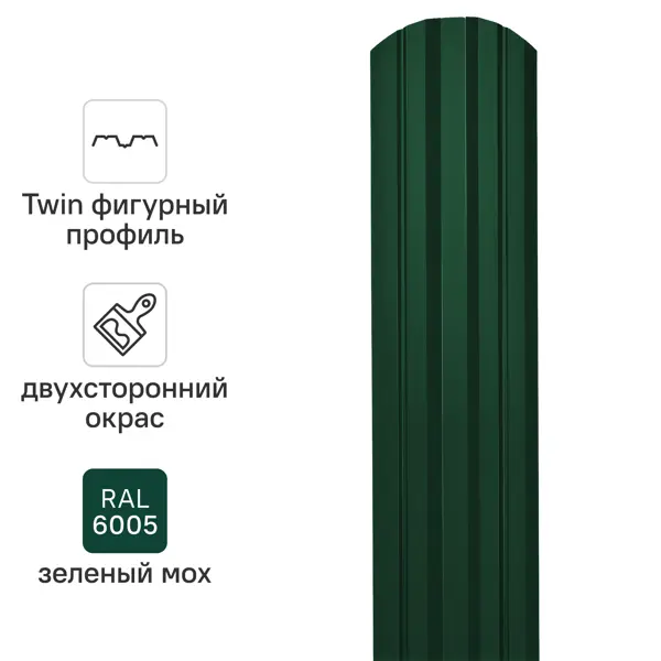 Штакетник Grand Line Twin фигурный 100 мм 2.01 м двухсторонний фигурная кромка RAL 6005 зеленый 10 шт.