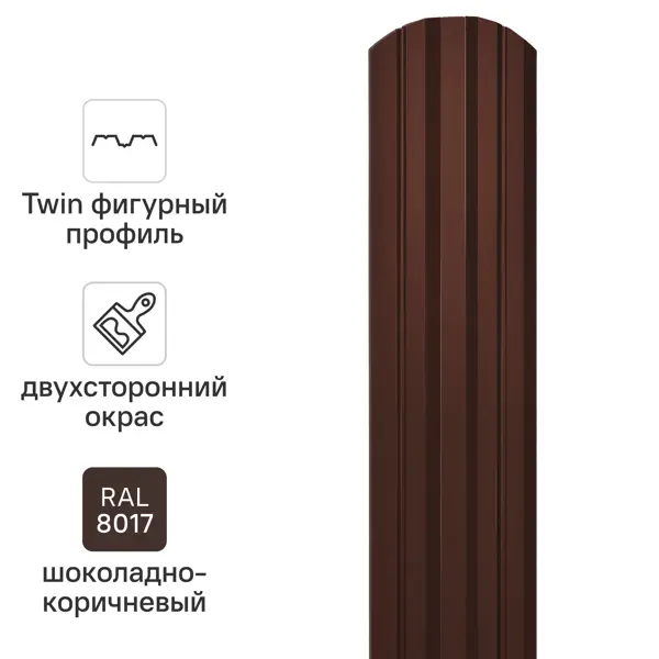 Штакетник Grand Line Twin фигурный 100 мм 2.01 м двухсторонний фигурная кромка RAL 8017 коричневый 10 шт.