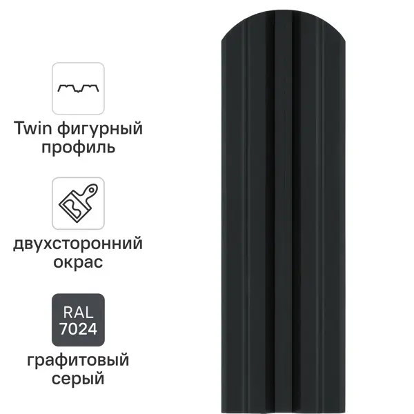 Штакетник стальной Twin фигурный 100 мм 1.5 м двухсторонний фигурная кромка RAL 7024 темно-серый 10 шт.