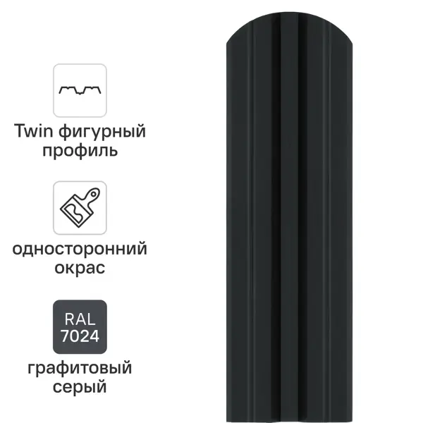 Штакетник стальной Twin фигурный 100 мм 1.8 м односторонний фигурная кромка RAL 7024 темно-серый 10 шт.