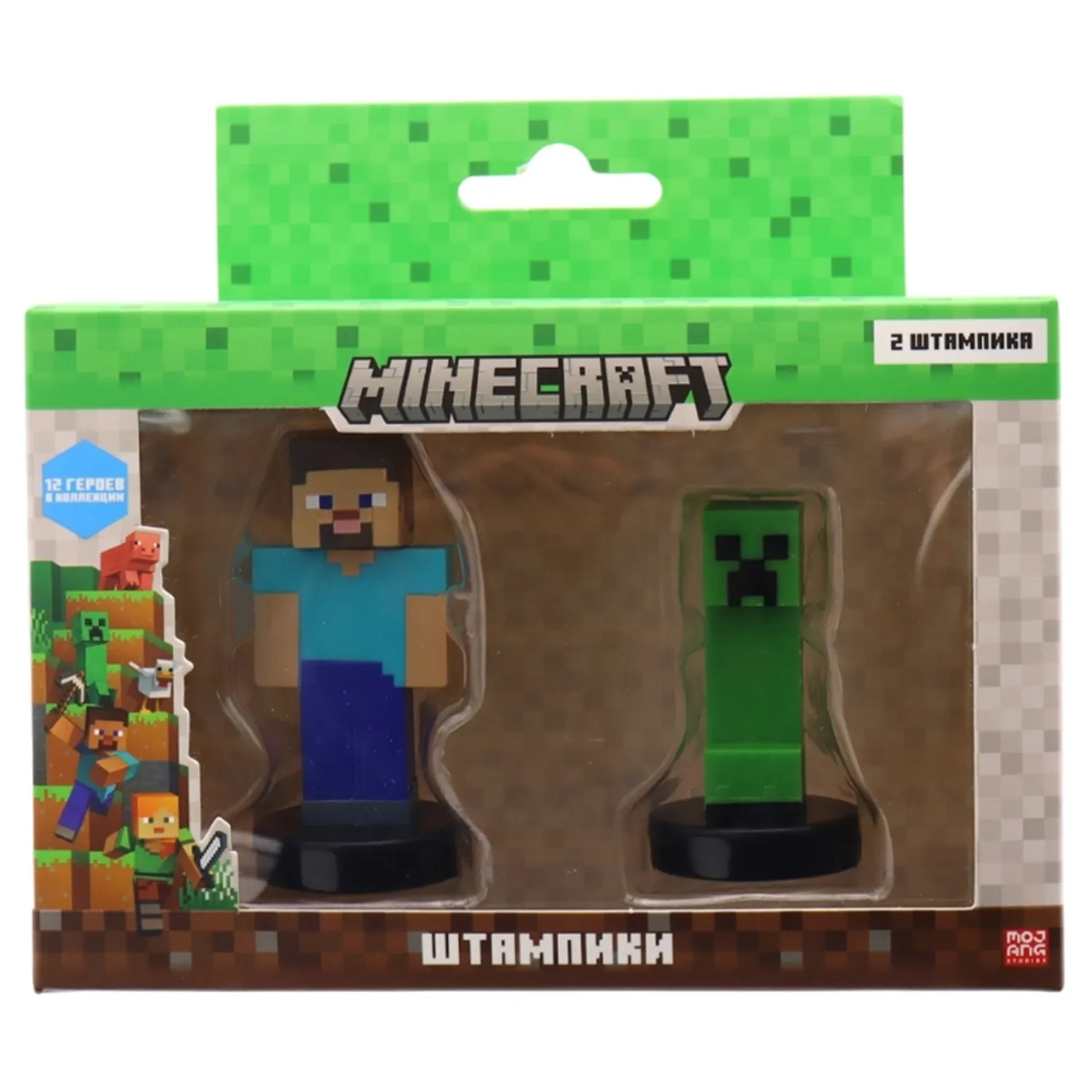 Штампик Minecraft, 2 шт. в коробке с окном, Стив и Крипер, MC5015B