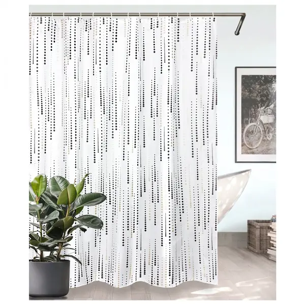Штора для ванной Bath Plus Charme Red Mizzle II 180x200 см полиэстер цвет белый с черным и золотым