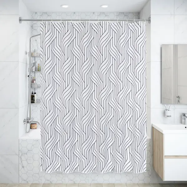 Штора для ванной Bath Plus Charme Red Track 180x180 см полиэстер цвет белый/черный