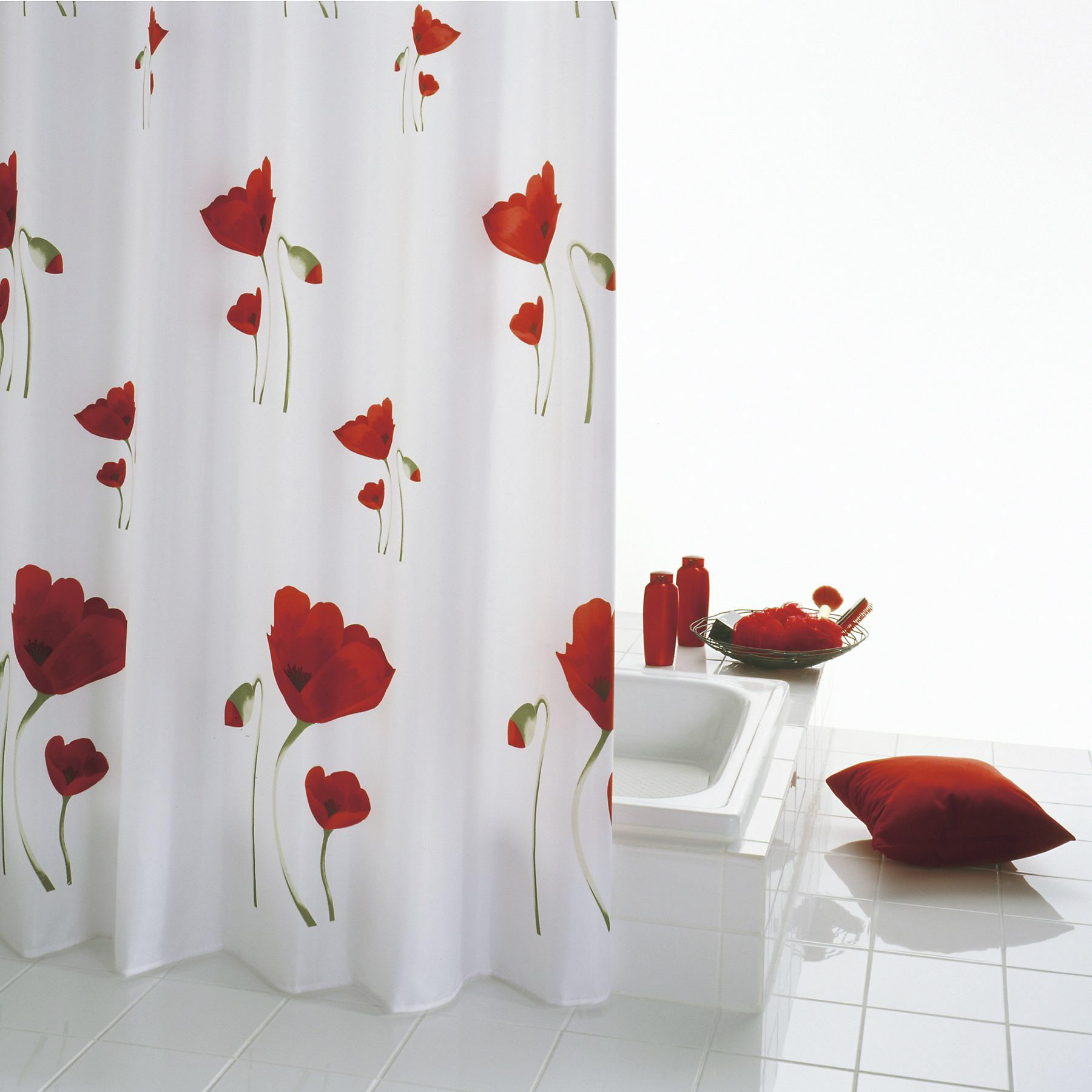 Штора для ванных комнат Mohn красный 180*200 Ridder