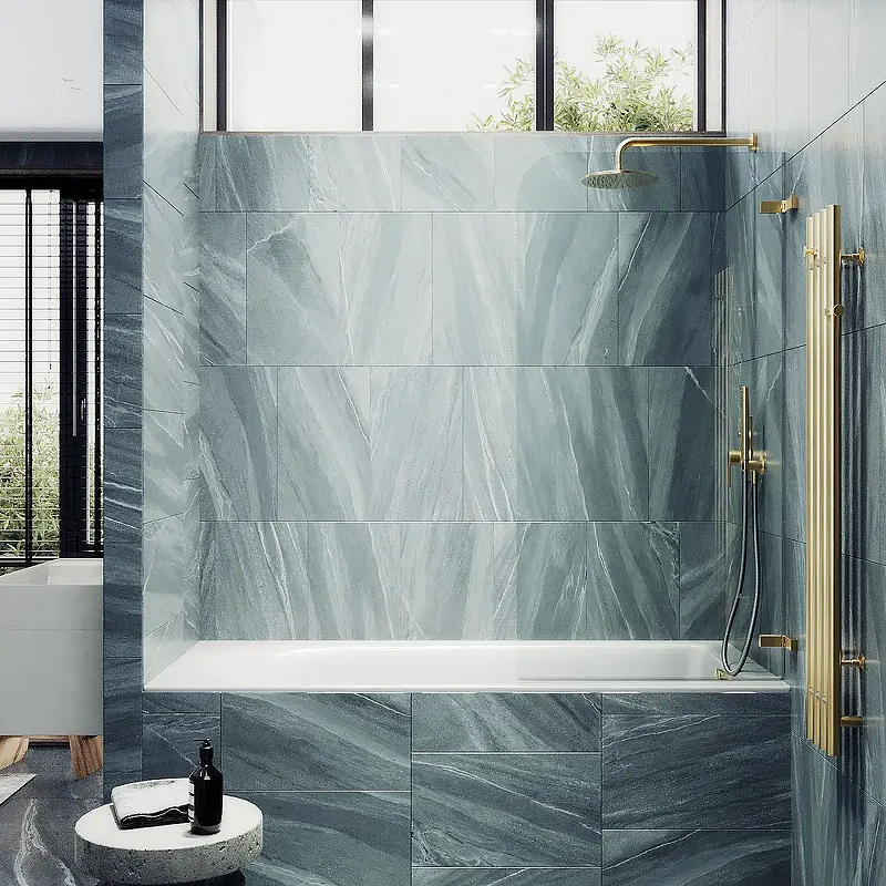 Шторка для ванны Maybah Glass MGV-644-3 405х1400 поворотная на петлях Золото стекло прозрачное
