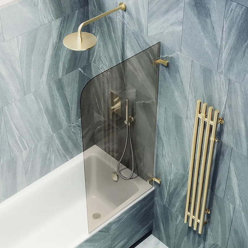 Шторка для ванны Maybah Glass MGV-646-3 405х1400 поворотная на петлях Золото стекло бронзовое