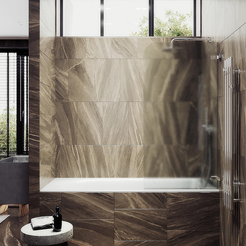 Шторка для ванны Maybah Glass MGV-648-4 405х1400 поворотная на петлях Хром глянцевый стекло сатиновое