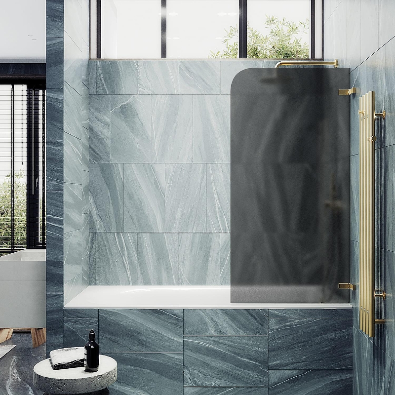 Шторка для ванны Maybah Glass MGV-649-3 405х1400 поворотная на петлях Золото стекло графитовое матовое