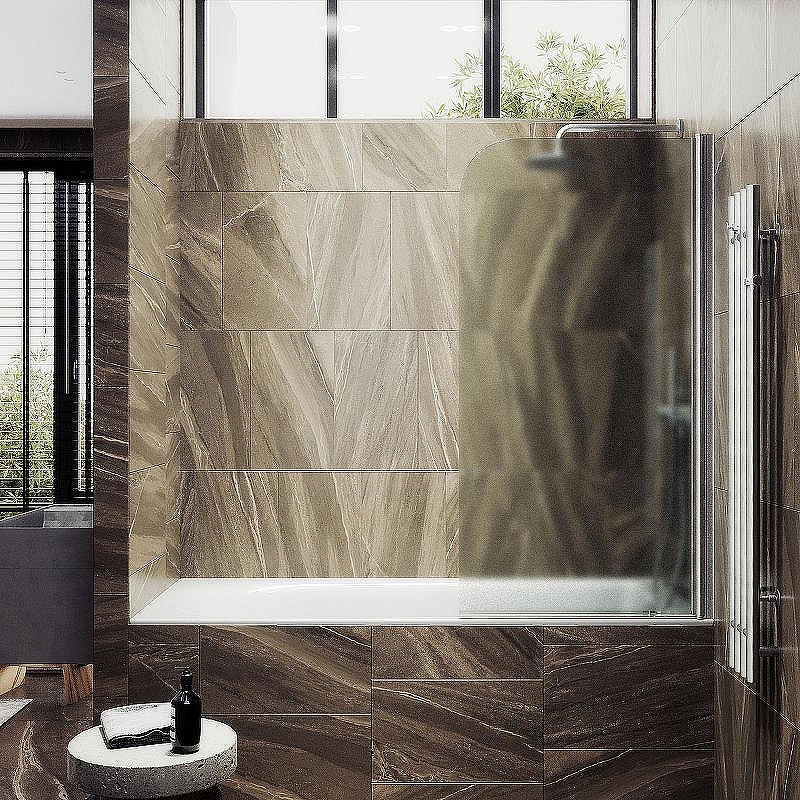 Шторка на ванну Maybah Glass MGV-605-5 400x1400 поворотная на монопетле Хром матовый стекло сатиновое