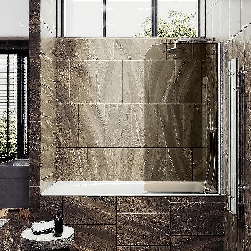 Шторка на ванну Maybah Glass MGV-622-5 800x1400 поворотная на монопетле Хром матовый стекло бронзовое