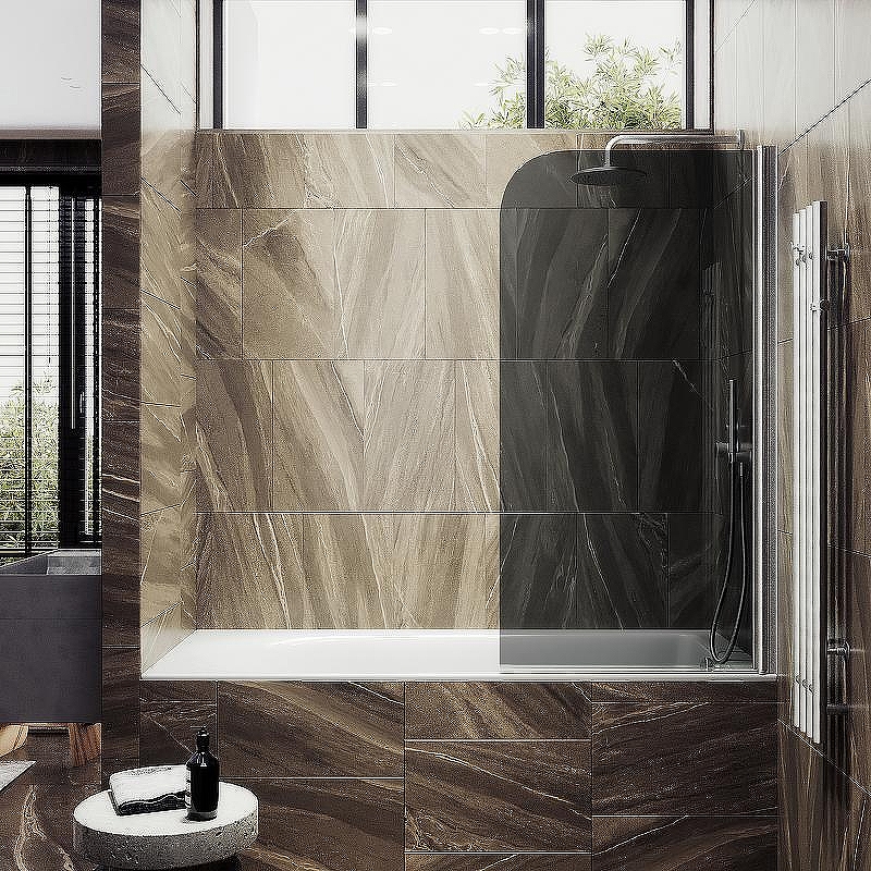 Шторка на ванну Maybah Glass MGV-623-5 800x1400 поворотная на монопетле Хром матовый стекло графитовое