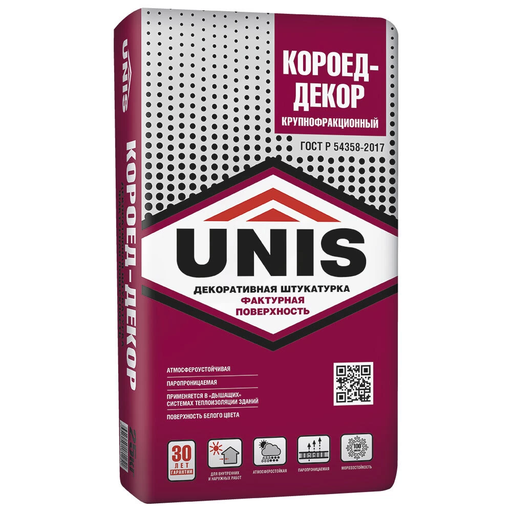 Штукатурка декоративная Unis Короед-Декор 3 мм белая 25 кг