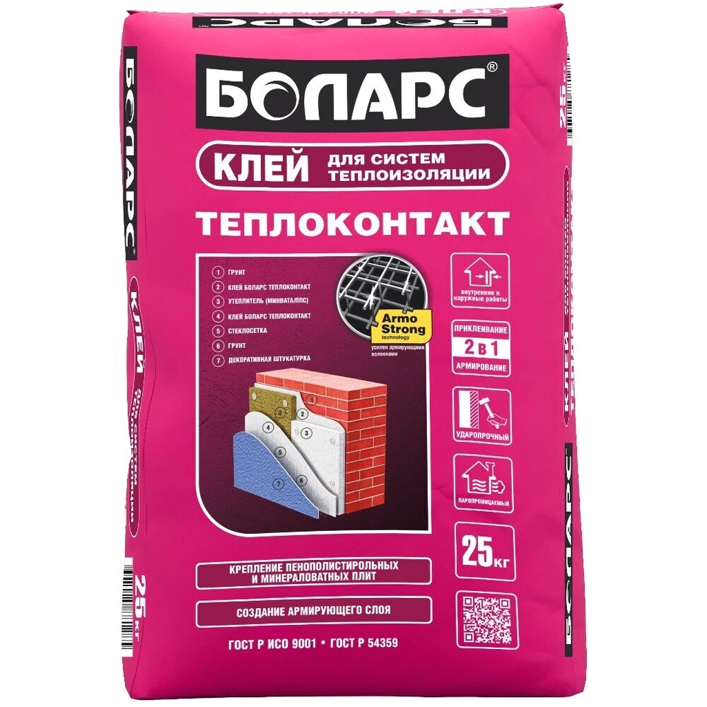 Штукатурно-клеевая смесь для теплоизоляции Боларс Теплоконтакт 25 кг