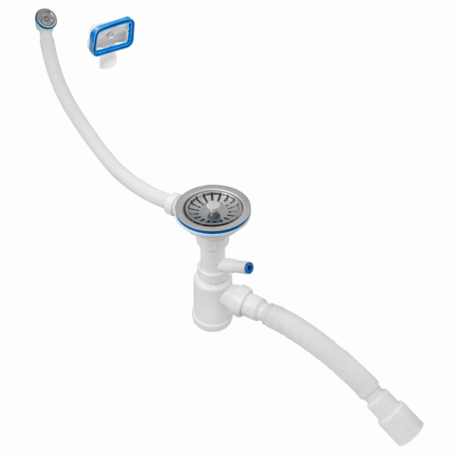 сифон для мойки MasterProf 3.1/2"х40 2 перел., отвод стир. маш. пласт. шток с гибкой трубой 40х32/40
