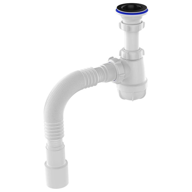 сифон для раковины AQUANT 1.1/4"х40 с черной метал. решеткой с гибкой трубой 40х40/50