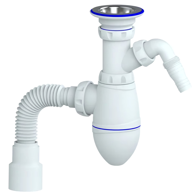 сифон для раковины UNICORN 1.1/4"х32 прикруч. выпуск отвод д/БТ с гибкой трубой 32х40/50мм