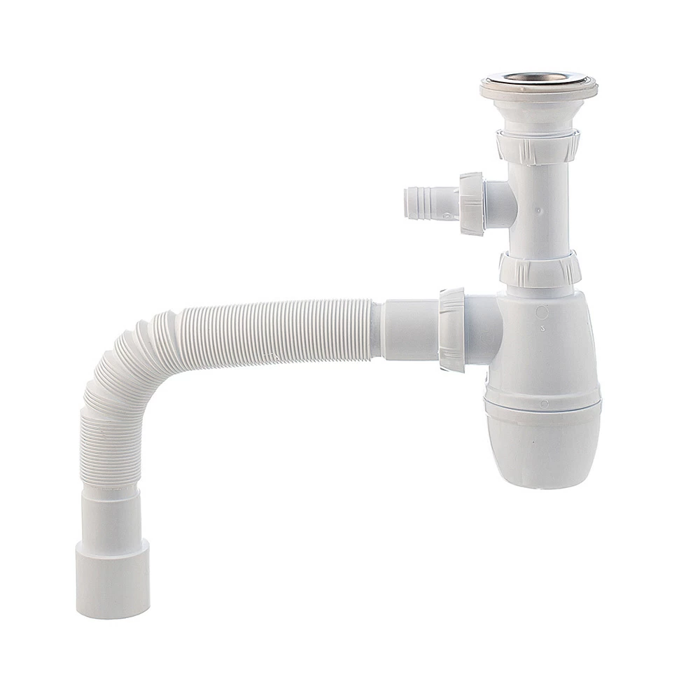 Сифон для раковины Wirquin Pro 1 1/2х40 мм с выпуском d63 мм с соединением 40/50 мм с отводом (30718052)
