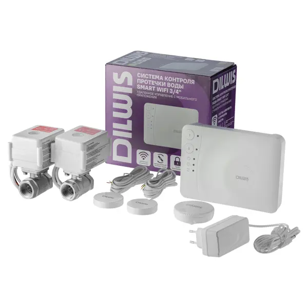 Система защиты от протечки воды DILWIS Smart Wi-Fi 3/4" 2 крана 3 датчика Wi-Fi