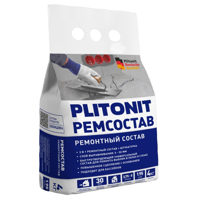 смесь ремонтная PLITONIT РемСостав универс. повыш.прочн. водонепр. 4кг