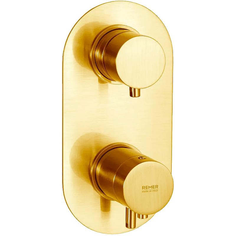 Смеситель для душа Remer Minimal Thermo NT92KBBG с термостатом Золото брашированное