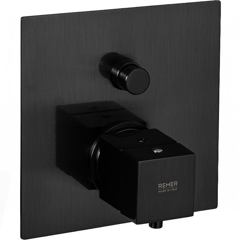 Смеситель для душа Remer Qubica Thermo QT09KBCFP с термостатом Черный хром брашированный