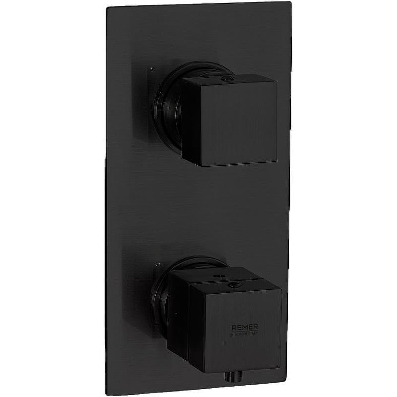 Смеситель для душа Remer Qubica Thermo QT92KBCFP с термостатом Черный брашированный хром
