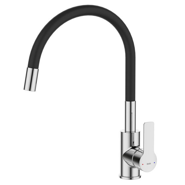 смеситель для кухни IDDIS Слик/Sleek гибкий хром черный