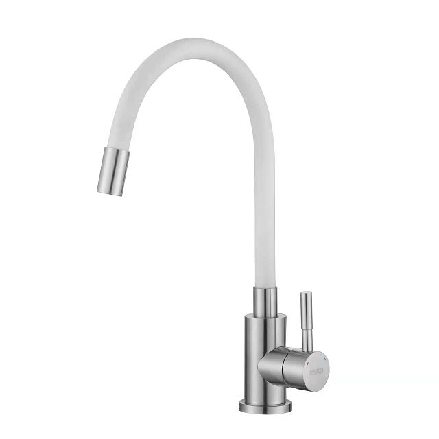 смеситель для кухни VODA K555W Кухня/Kitchen гибкий нержавейка белый сатин