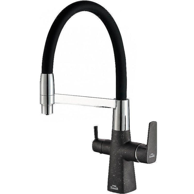 Смеситель для кухни ZorG Steel Hammer SH 818-6 BLACK CR Черный матовый Хром