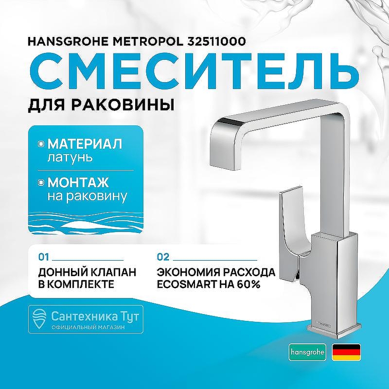 Смеситель для раковины Hansgrohe Metropol 32511000 Хром