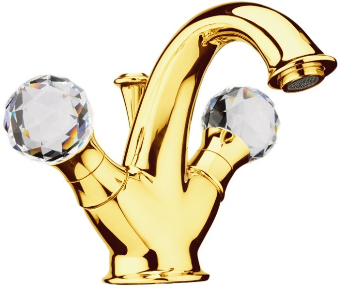 Смеситель для раковины Webert Karenina KA700102010 c донным клапаном, золото, ручки Swarovski