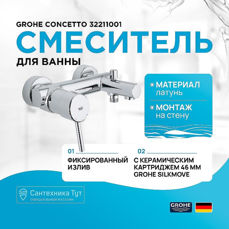 Смеситель для ванны Grohe Concetto 32211001 Хром