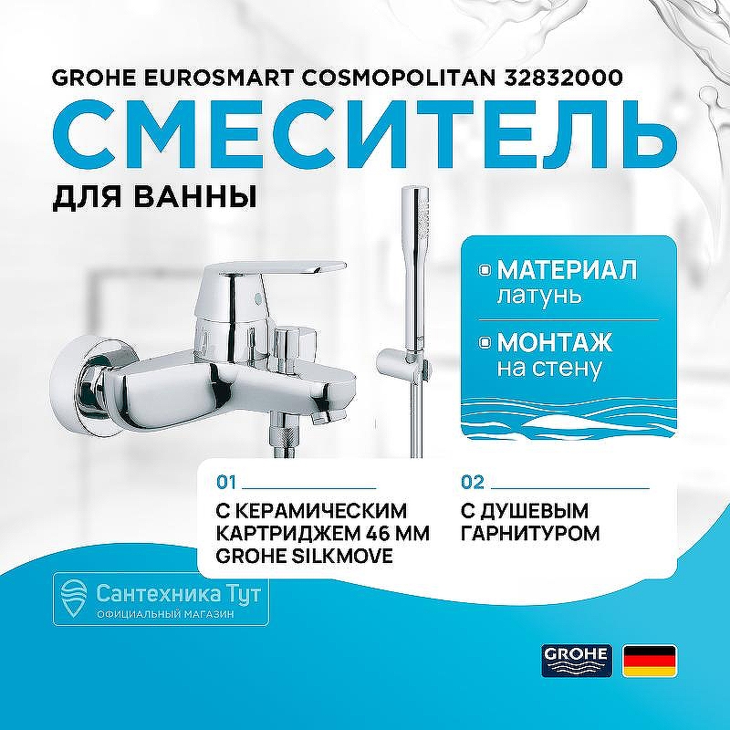Смеситель для ванны Grohe Eurosmart Cosmopolitan 32832000 Хром