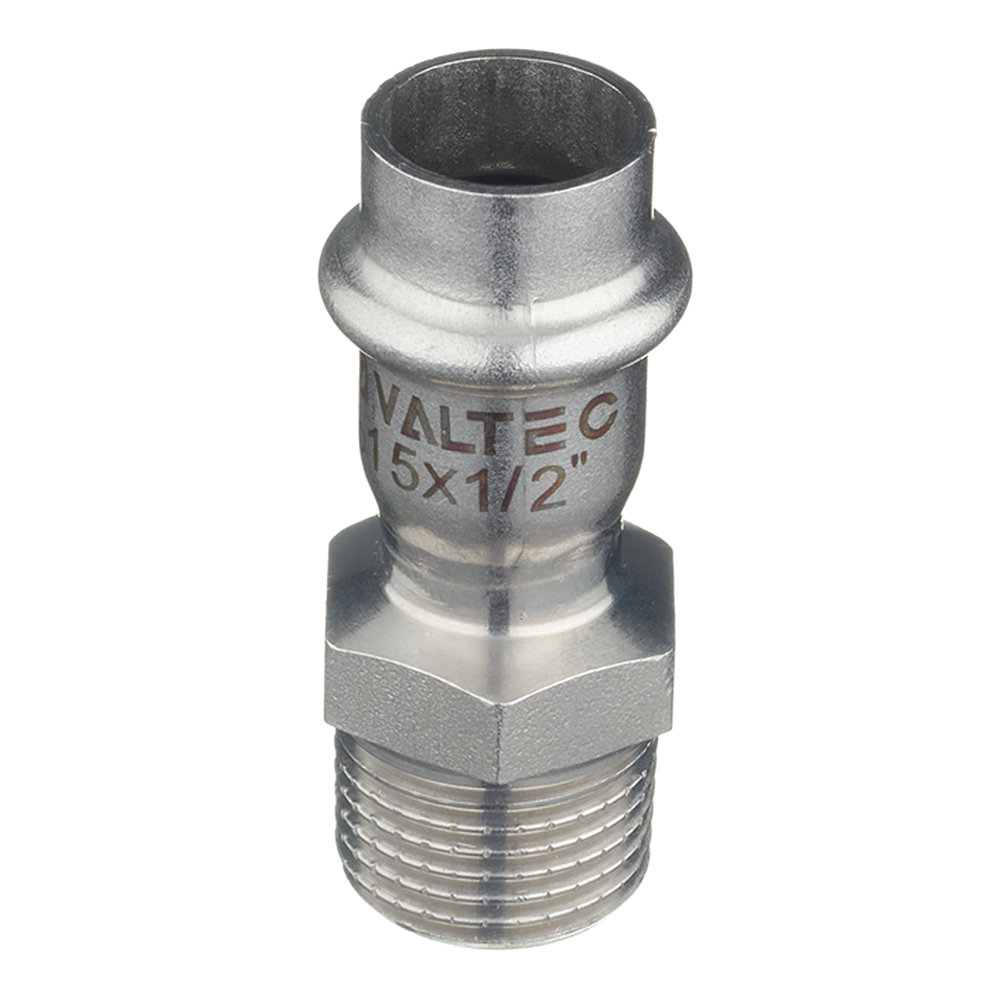 Соединитель Valtec 15 мм х 1/2 НР(ш) нержавеющая сталь (VTi.901.I.001504)