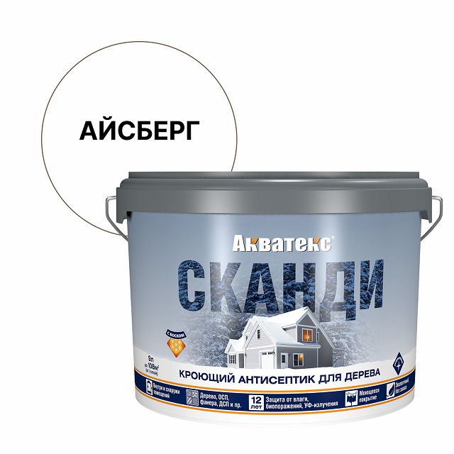 средство деревозащитное АКВАТЕКС Сканди база А кроющее 9л айсберг, арт.65117