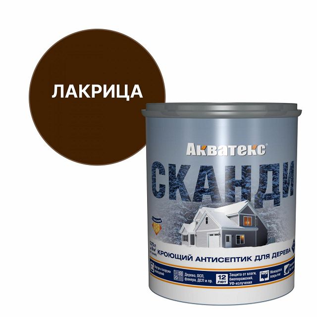 средство деревозащитное АКВАТЕКС Сканди кроющее 0,75л лакрица, арт.65103
