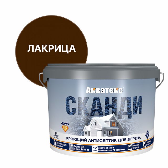средство деревозащитное АКВАТЕКС Сканди кроющее 9л лакрица, арт.65121