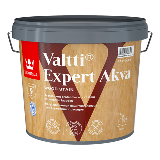 средство деревозащитное TIKKIVALA Valtti Expert Akva база EP 2,7л бесцветное, арт.700009574