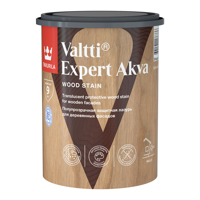 средство деревозащитное TIKKIVALA Valtti Expert Akva база EP 0,9л бесцветное, арт.700009571