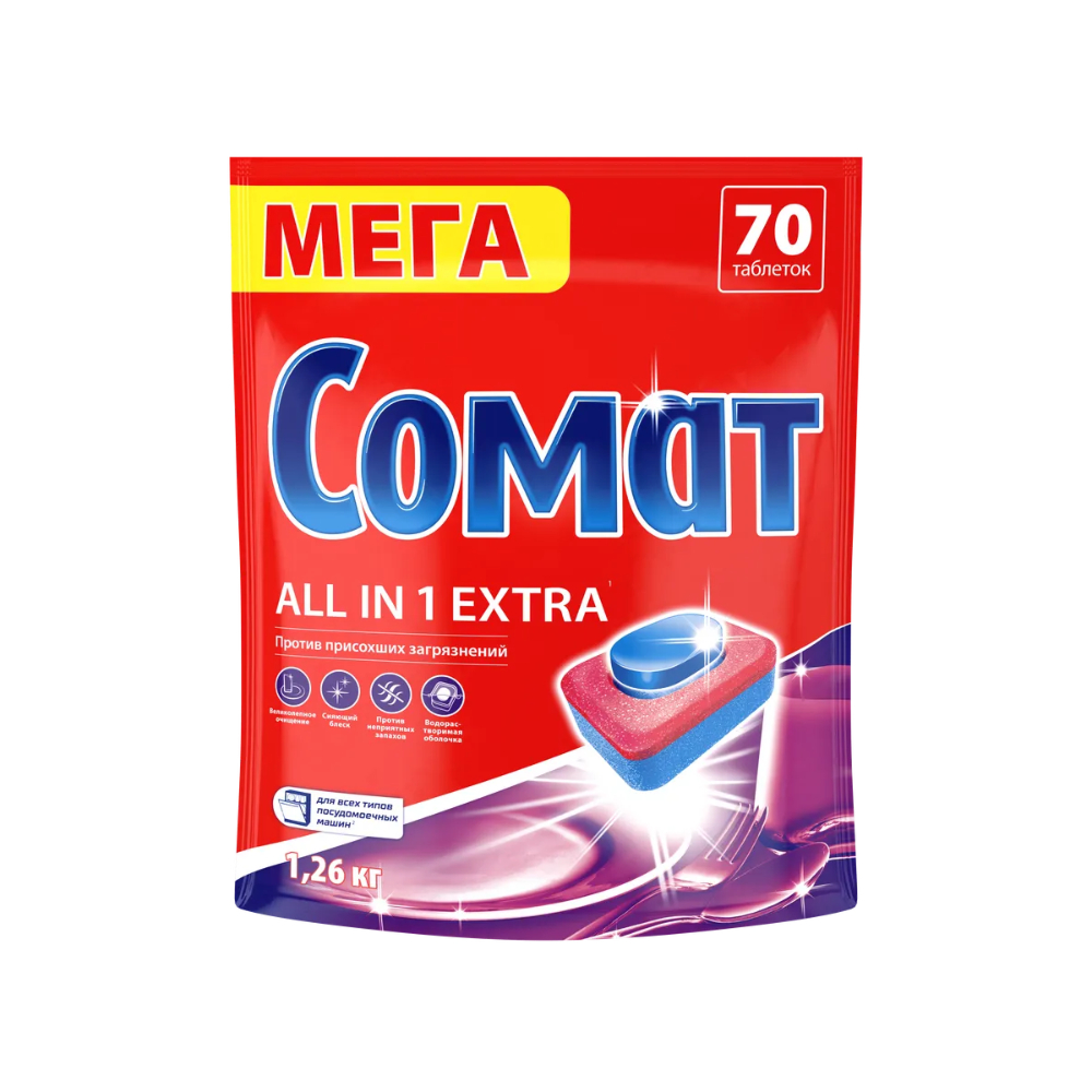 Средство для мытья посуды в ПММ Сомат All in 1 extra 70 таблеток