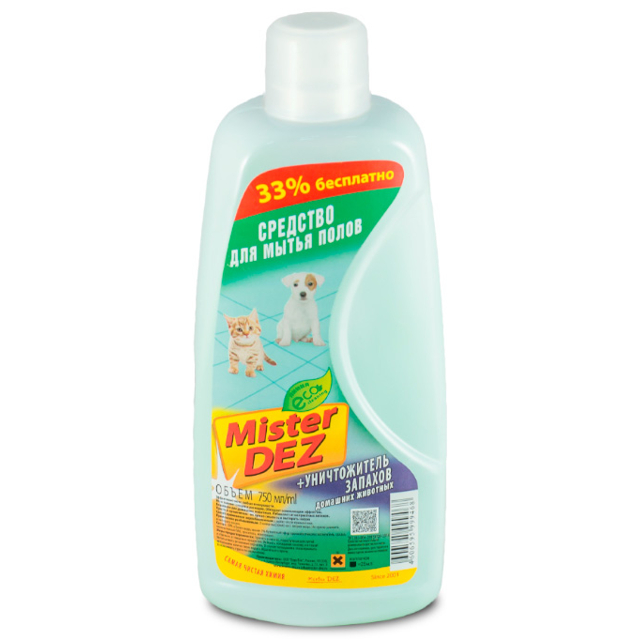 средство для пола MISTER DEZ Eco Cleaning с уничтожителем запаха домашних животных 750мл