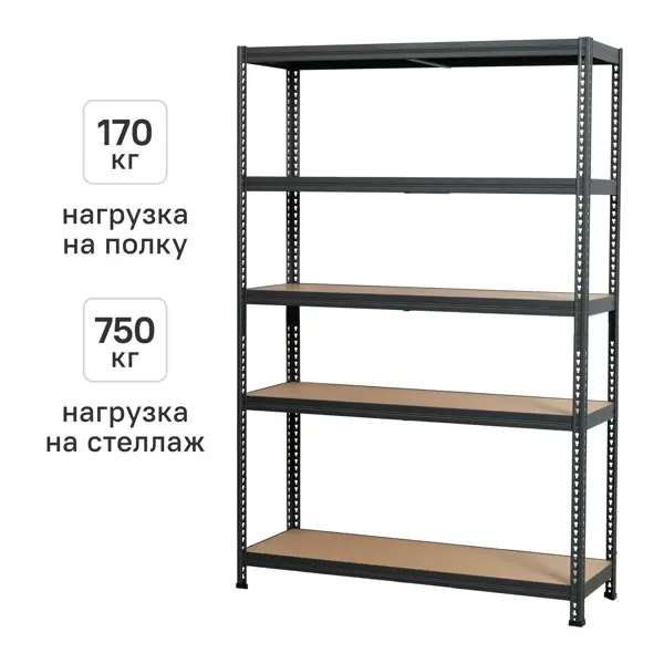 Стеллаж металлический 5 полок 180x120x40 см цвет черный нагрузка на полку 170 кг