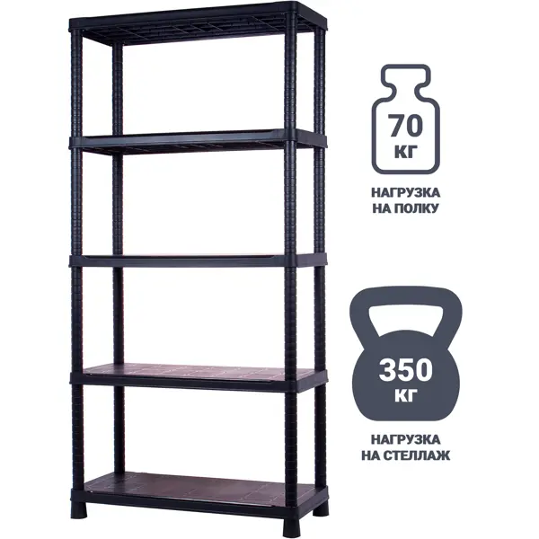 Стеллаж Optimus пластиковый 5 полок 187x90x40 см цвет чёрный нагрузка на полку 70 кг