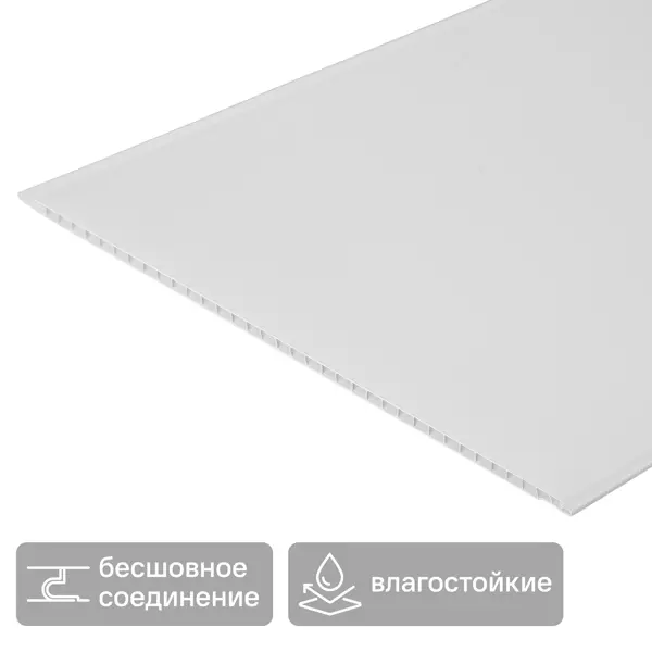 Стеновая панель ПВХ Белый матовый 3000x250x5 мм 0.75 м²