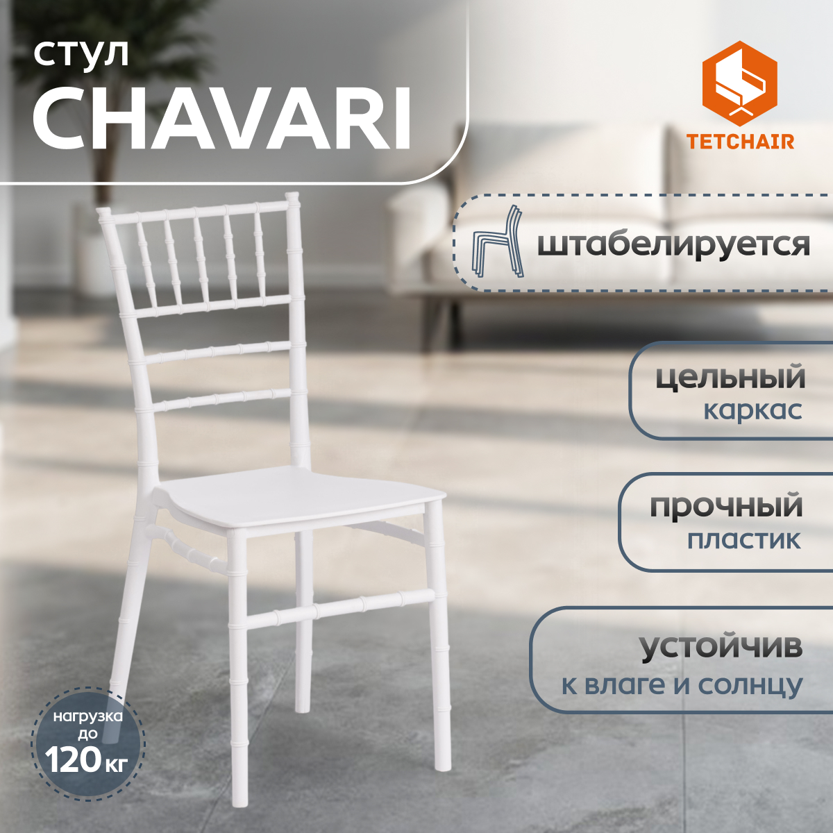 Стул ТС пластиковый белый 40,5х49х88,5 см