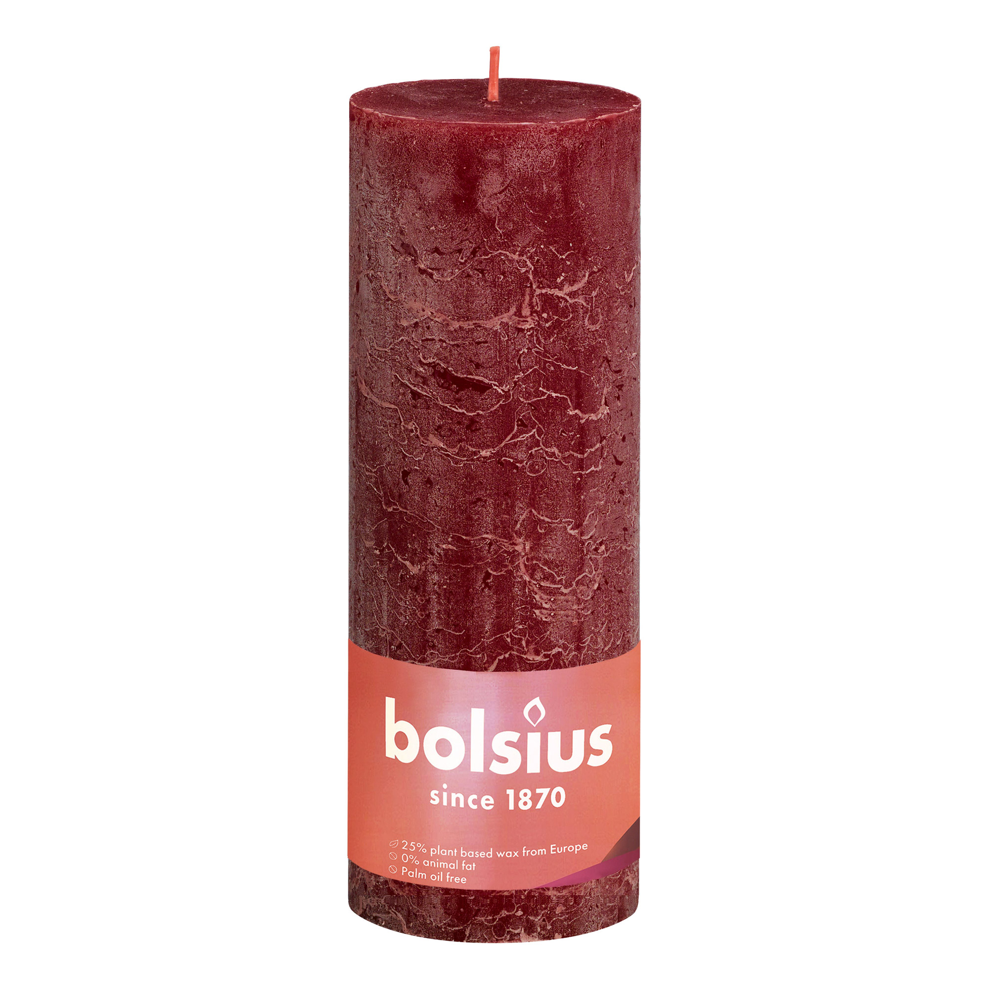Свеча Bolsius block Rustic Metallic 19x6,8 см красная бархат