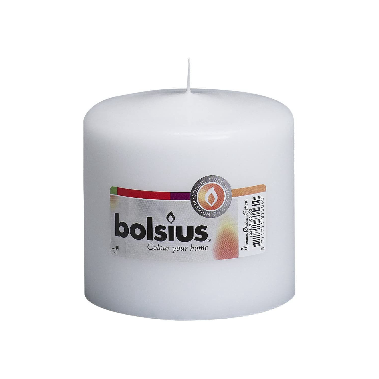 Свеча Bolsius цилиндрическая белого цвета, 10х10 см