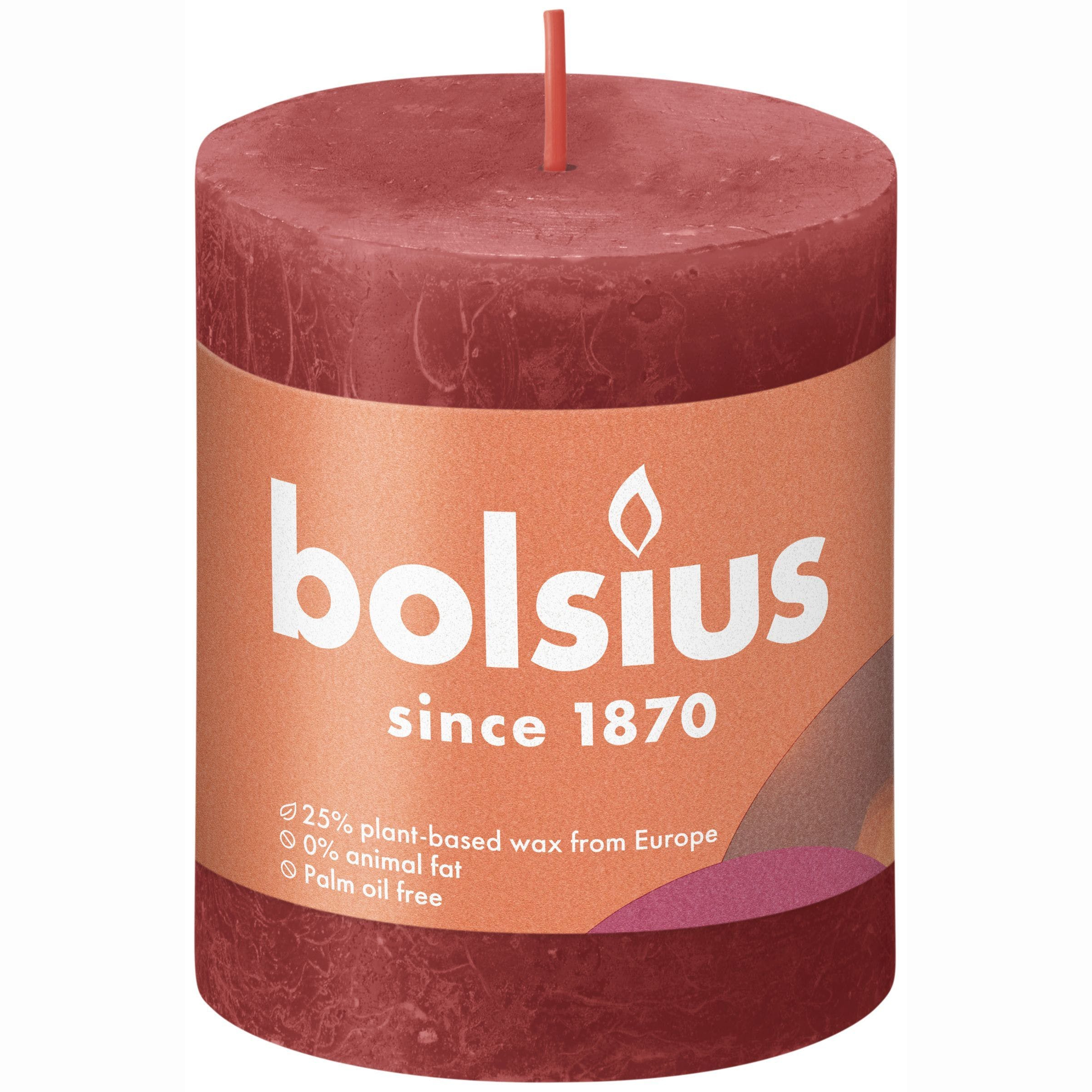Свеча Bolsius Rustic 8х6,8 см Shine нежно-красная