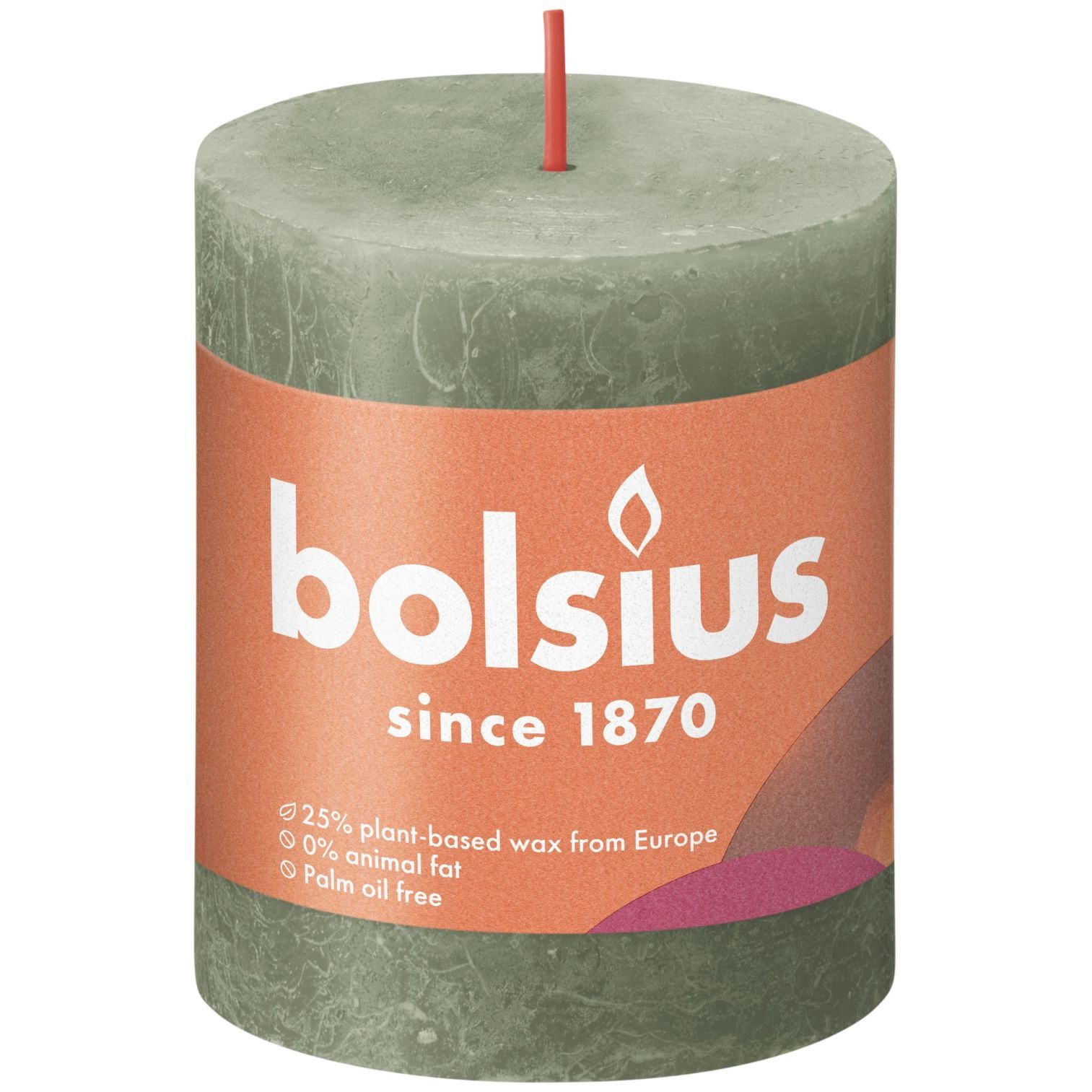 Свеча Bolsius Rustic 8х6,8 см Shine оливковая