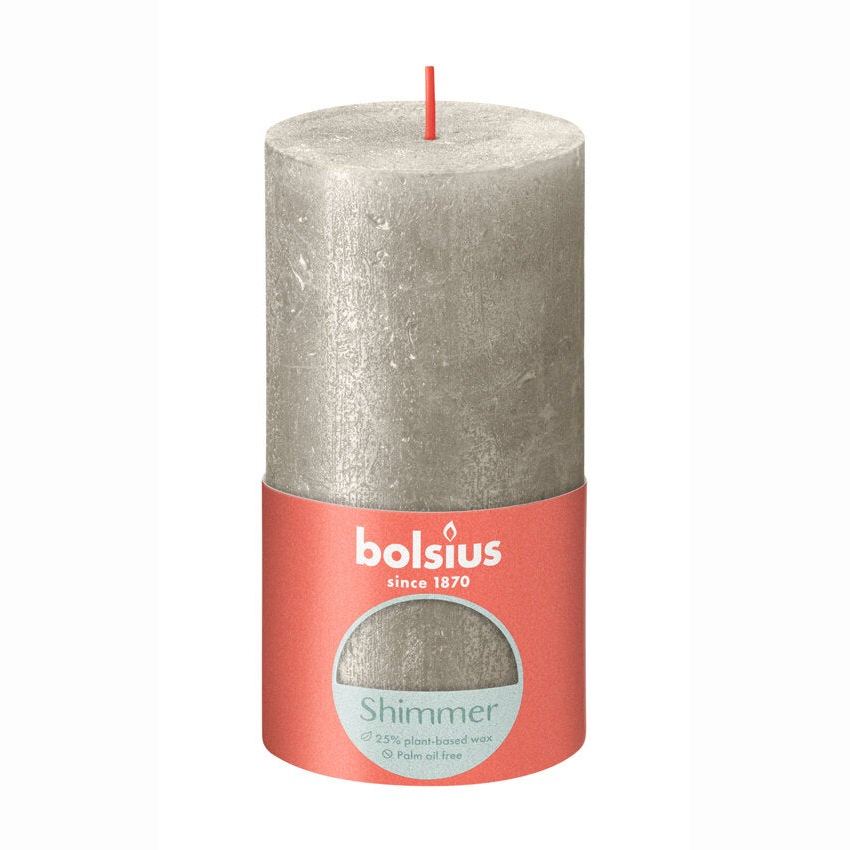 Свеча Bolsius Rustic Metallic Shimmer 13х6,8 см серебряная
